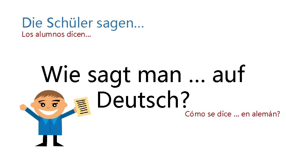 Die Schüler sagen… Los alumnos dicen… Wie sagt man … auf Deutsch? Cómo se Die Schüler sagen… Los alumnos dicen… Wie sagt man … auf Deutsch? Cómo se