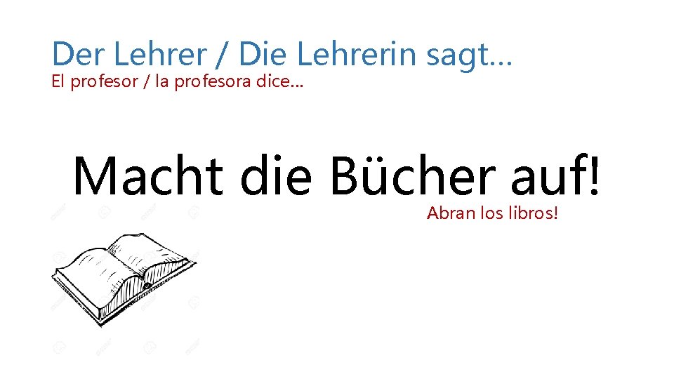 Der Lehrer / Die Lehrerin sagt… El profesor / la profesora dice… Macht die Der Lehrer / Die Lehrerin sagt… El profesor / la profesora dice… Macht die