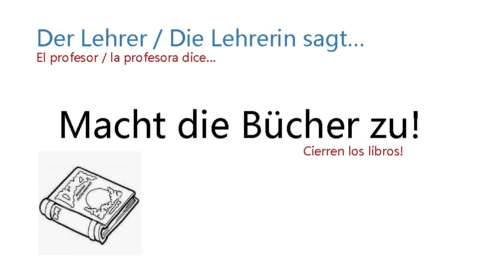 Der Lehrer / Die Lehrerin sagt… El profesor / la profesora dice… Macht die Der Lehrer / Die Lehrerin sagt… El profesor / la profesora dice… Macht die