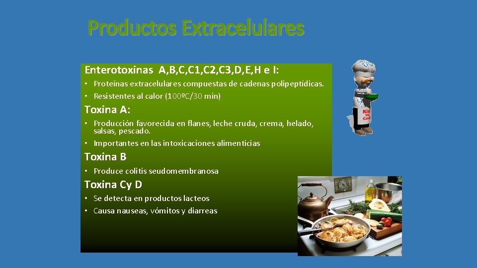 Productos Extracelulares Enterotoxinas A, B, C, C 1, C 2, C 3, D, E,