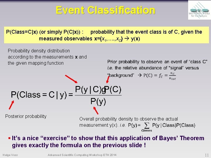 Event Classification P(Class=C|x) (or simply P(C|x)) : probability that the event class is of