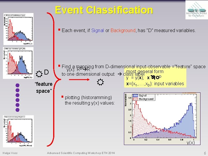 Event Classification § Each event, if Signal or Background, has “D” measured variables. D