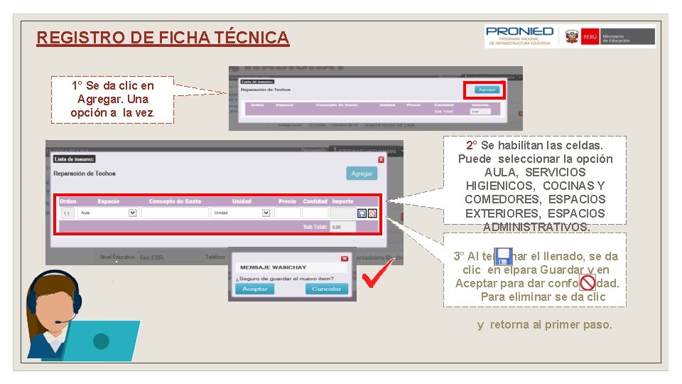 REGISTRO DE FICHA TÉCNICA 1° Se da clic en Agregar. Una opción a la