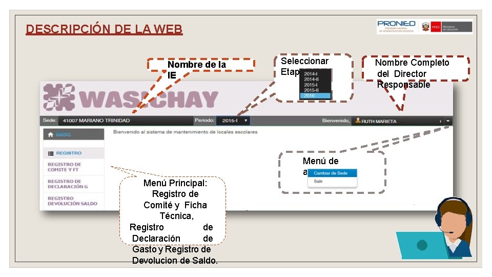 DESCRIPCIÓN DE LA WEB Nombre de la IE Seleccionar Etapa: Menú de acceso: Menú