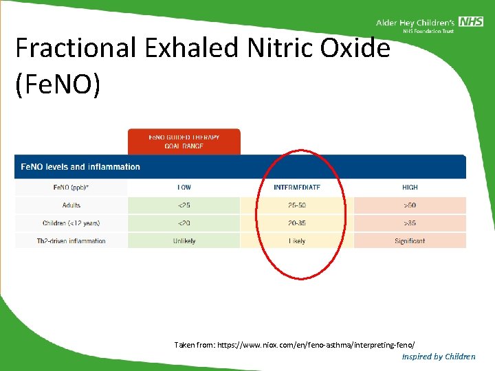 Fractional Exhaled Nitric Oxide (Fe. NO) Taken from: https: //www. niox. com/en/feno-asthma/interpreting-feno/ Inspired by Fractional Exhaled Nitric Oxide (Fe. NO) Taken from: https: //www. niox. com/en/feno-asthma/interpreting-feno/ Inspired by