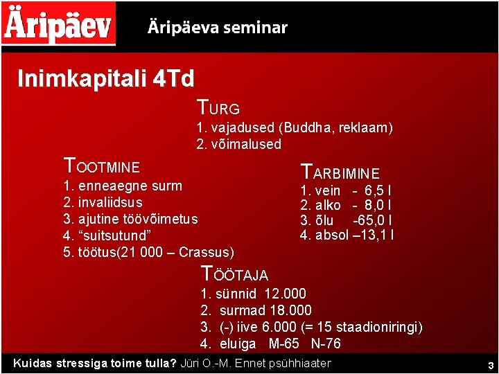 Inimkapitali 4 Td TURG 1. vajadused (Buddha, reklaam) 2. võimalused TOOTMINE 1. enneaegne surm