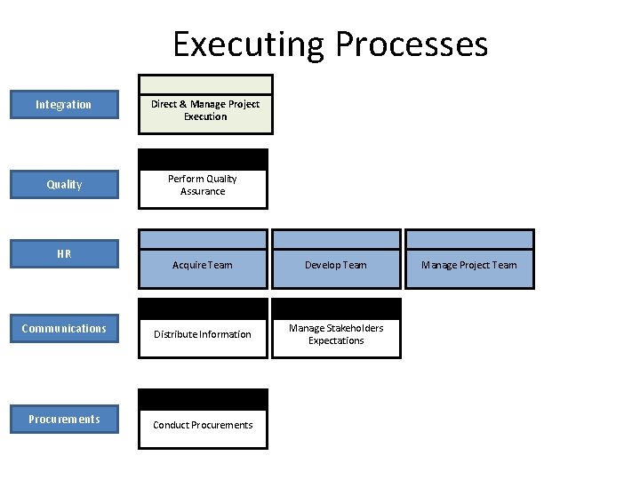 Executing Processes Integration Direct & Manage Project Execution Quality Perform Quality Assurance HR Acquire