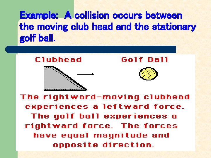 Example: A collision occurs between the moving club head and the stationary golf ball. Example: A collision occurs between the moving club head and the stationary golf ball.