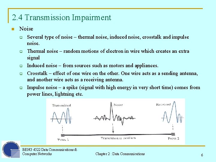 2. 4 Transmission Impairment n Noise q q q Several type of noise –