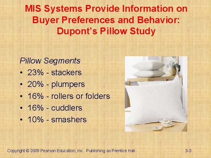 MIS Systems Provide Information on Buyer Preferences and Behavior: Dupont’s Pillow Study Pillow Segments