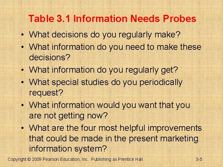 Table 3. 1 Information Needs Probes • What decisions do you regularly make? •