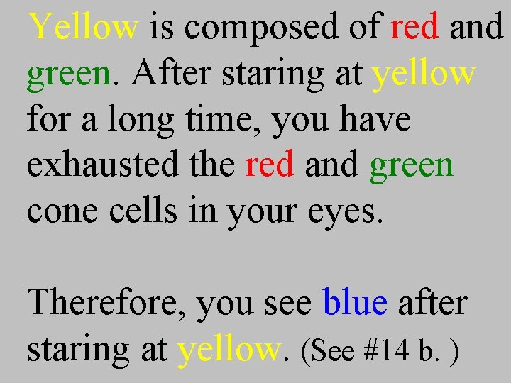 Yellow is composed of red and green. After staring at yellow for a long