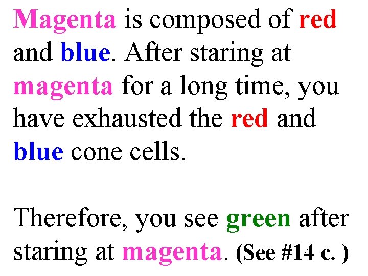 Magenta is composed of red and blue. After staring at magenta for a long