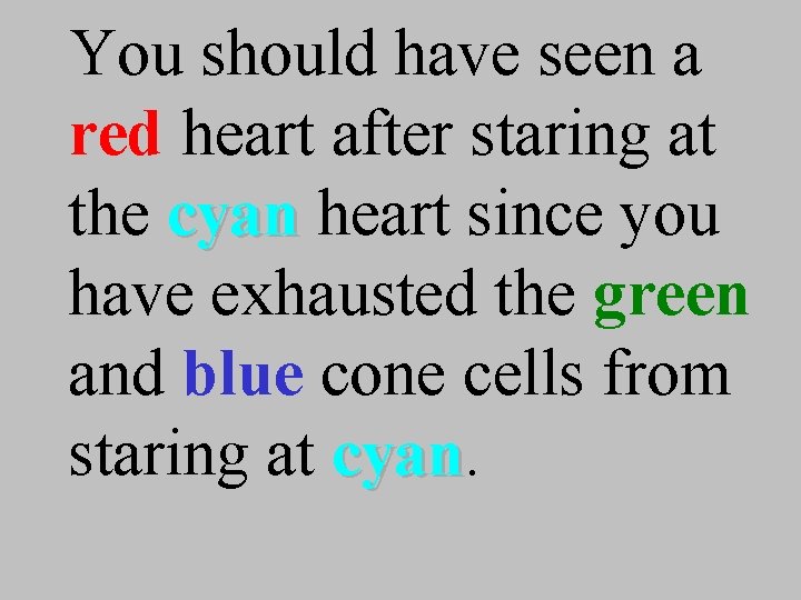 You should have seen a red heart after staring at the cyan heart since