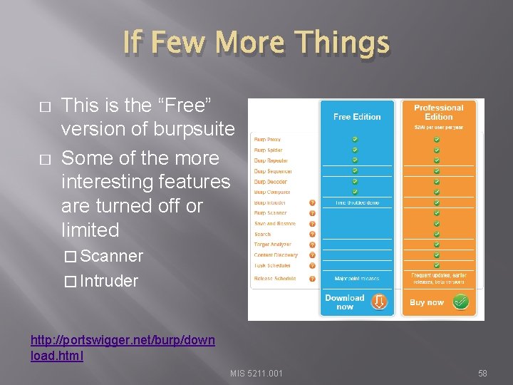 If Few More Things � � This is the “Free” version of burpsuite Some