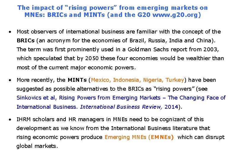 The impact of “rising powers” from emerging markets on MNEs: BRICs and MINTs (and