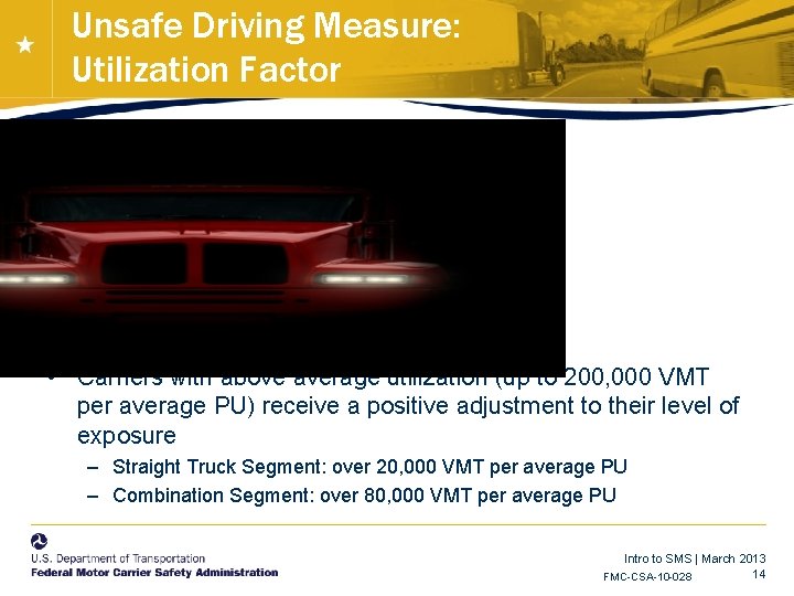 Unsafe Driving Measure: Utilization Factor • Carriers with above average utilization (up to 200, Unsafe Driving Measure: Utilization Factor • Carriers with above average utilization (up to 200,
