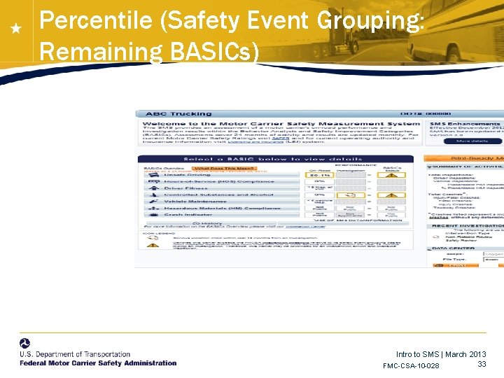 Percentile (Safety Event Grouping: Remaining BASICs) • National Training Center Intro to SMS | Percentile (Safety Event Grouping: Remaining BASICs) • National Training Center Intro to SMS |