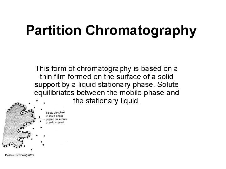 Partition Chromatography This form of chromatography is based on a thin film formed on