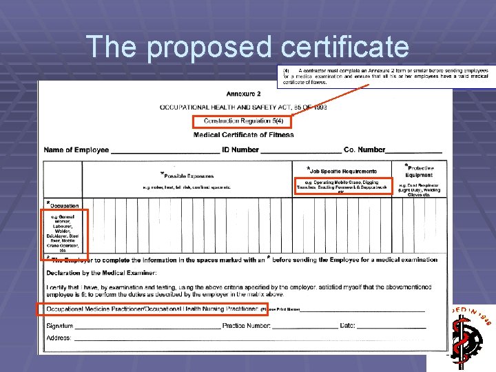 The proposed certificate 