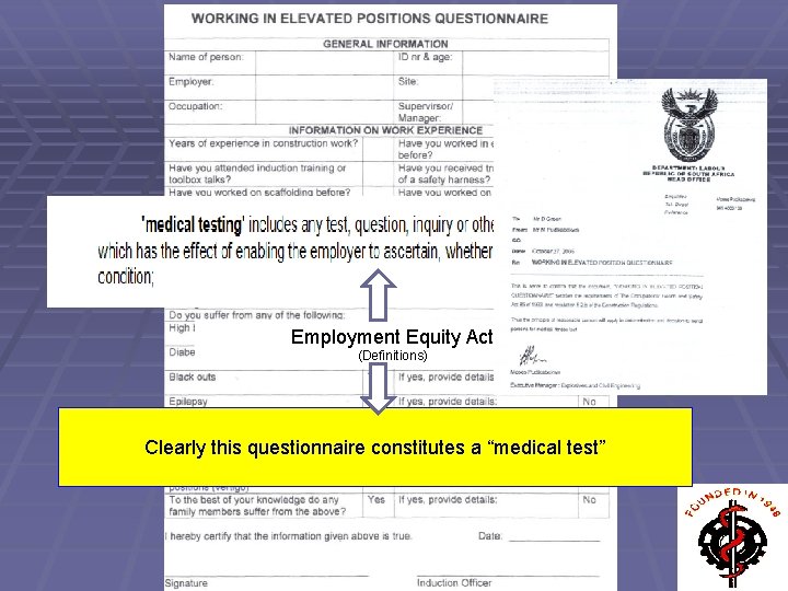 Employment Equity Act (Definitions) Clearly this questionnaire constitutes a “medical test” 