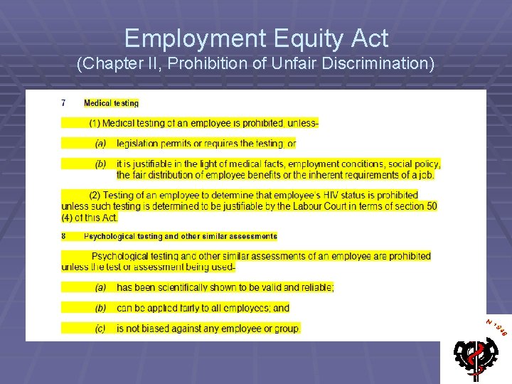 Employment Equity Act (Chapter II, Prohibition of Unfair Discrimination) 