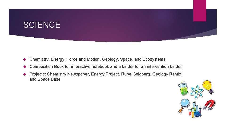 SCIENCE Chemistry, Energy, Force and Motion, Geology, Space, and Ecosystems Composition Book for interactive