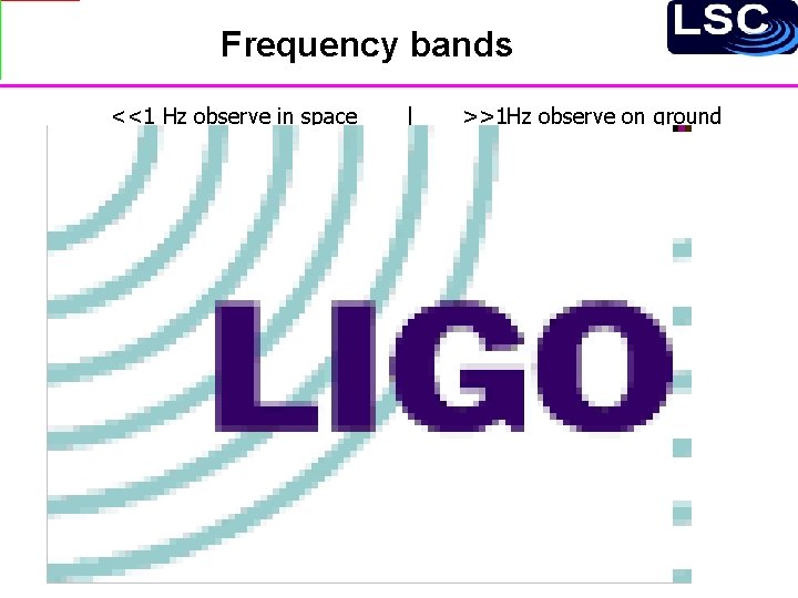 Frequency bands <<1 Hz observe in space | >>1 Hz observe on ground 