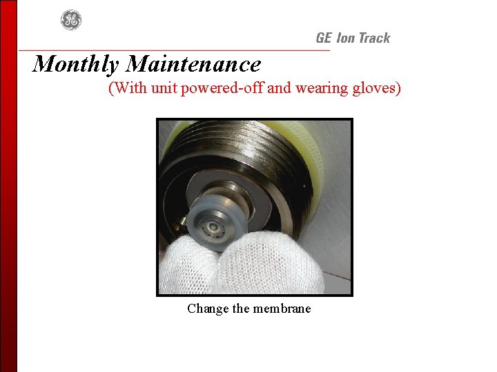 Monthly Maintenance (With unit powered-off and wearing gloves) Change the membrane 