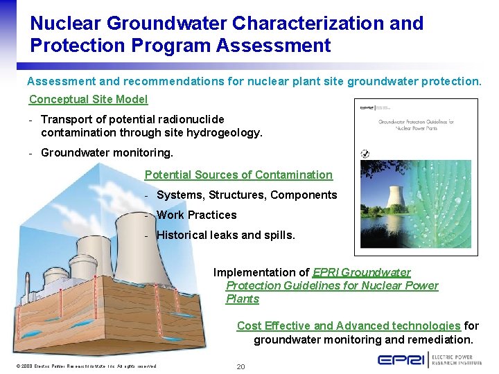 Nuclear Groundwater Characterization and Protection Program Assessment and recommendations for nuclear plant site groundwater