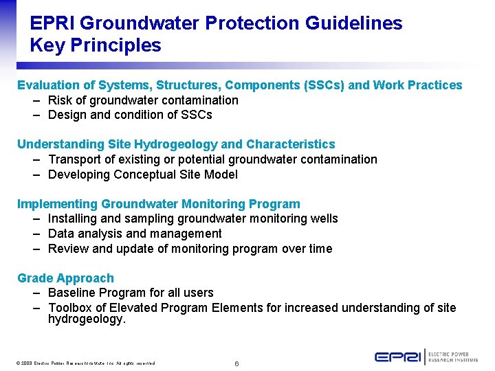 EPRI Groundwater Protection Guidelines Key Principles Evaluation of Systems, Structures, Components (SSCs) and Work
