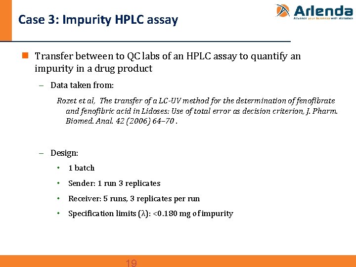 Case 3: Impurity HPLC assay n Transfer between to QC labs of an HPLC