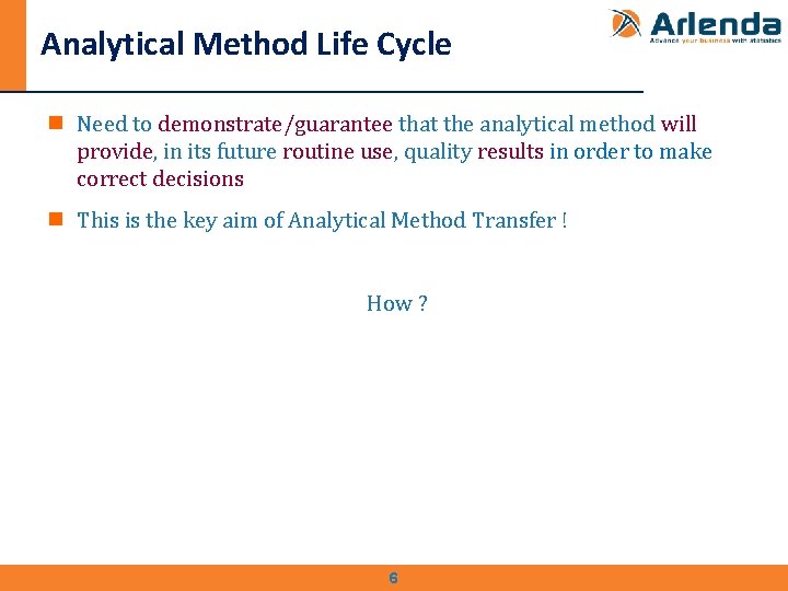 Analytical Method Life Cycle n Need to demonstrate/guarantee that the analytical method will provide,