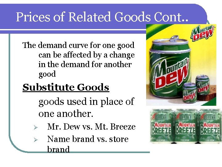 Prices of Related Goods Cont. . The demand curve for one good can be Prices of Related Goods Cont. . The demand curve for one good can be
