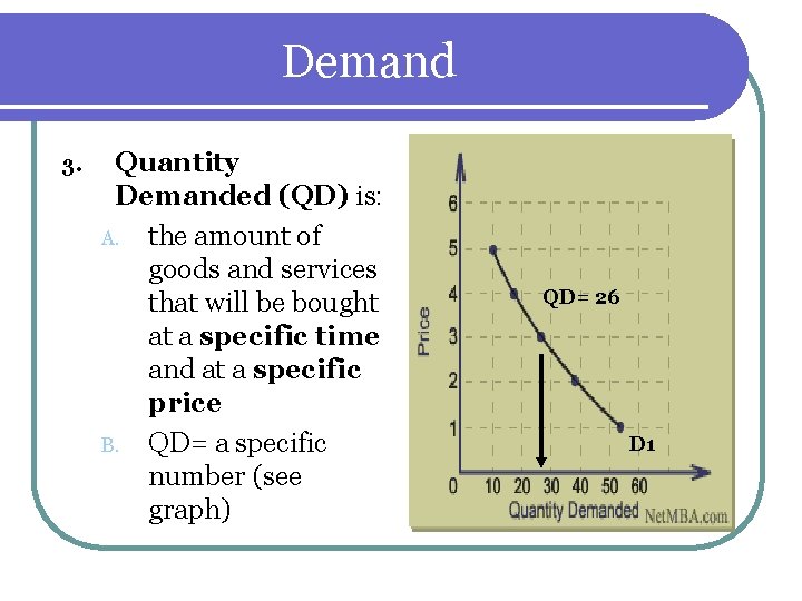 Demand 3. Quantity Demanded (QD) is: A. the amount of goods and services that Demand 3. Quantity Demanded (QD) is: A. the amount of goods and services that
