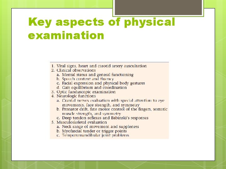 Key aspects of physical examination 