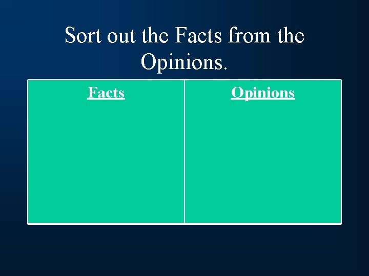 Sort out the Facts from the Opinions. Facts Opinions 