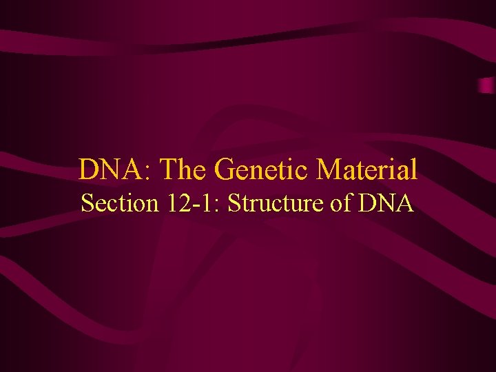 DNA: The Genetic Material Section 12 -1: Structure of DNA 