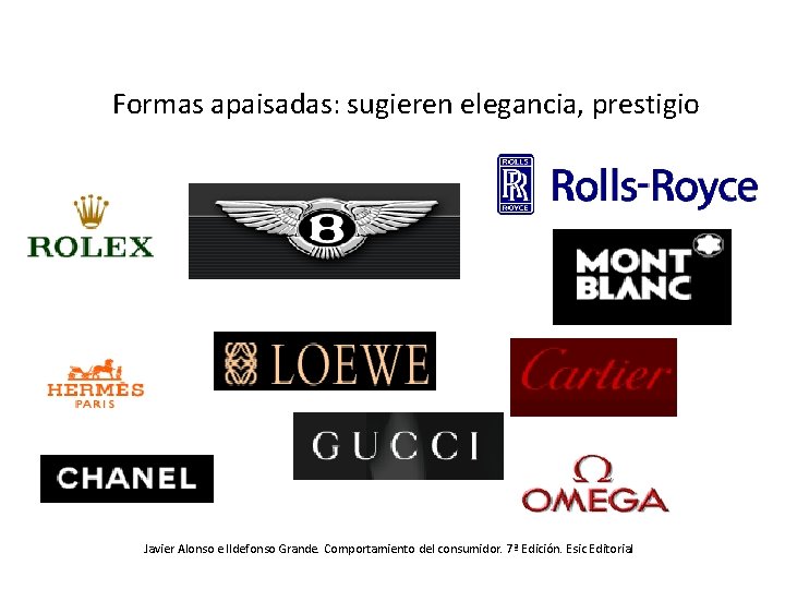 Formas apaisadas: sugieren elegancia, prestigio Javier Alonso e Ildefonso Grande. Comportamiento del consumidor. 7ª