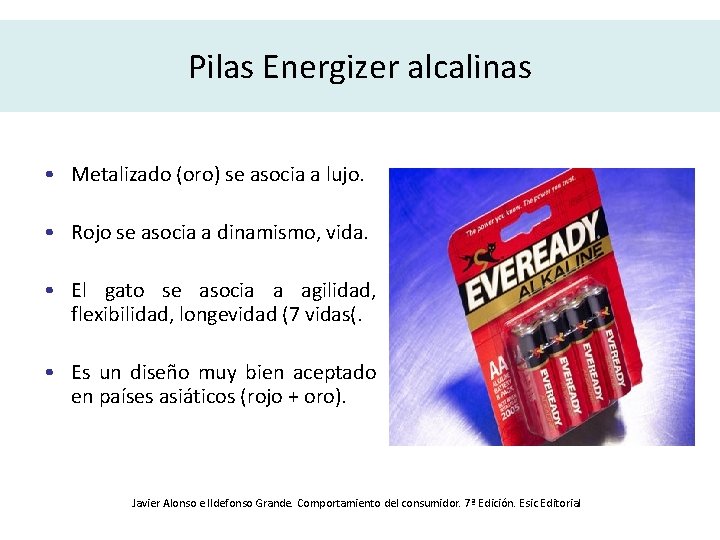 Pilas Energizer alcalinas • Metalizado (oro) se asocia a lujo. • Rojo se asocia