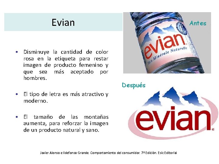 Evian • Disminuye la cantidad de color rosa en la etiqueta para restar imagen