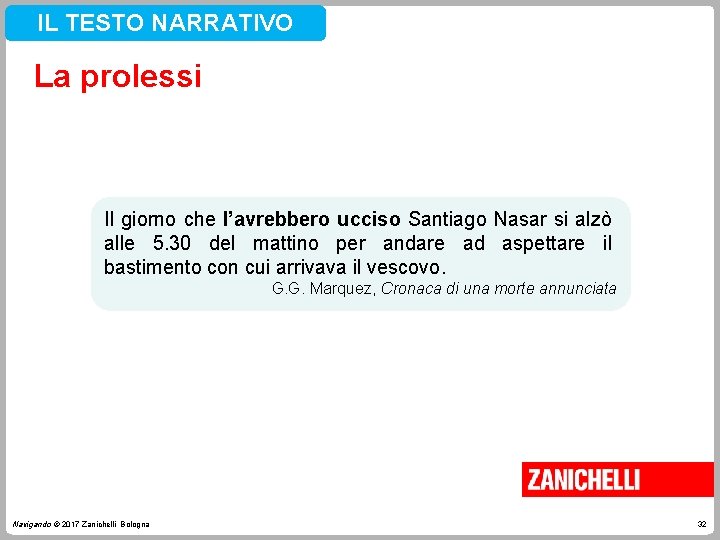 IL TESTO NARRATIVO La prolessi Il giorno che l’avrebbero ucciso Santiago Nasar si alzò