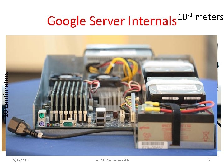 Google Server Internals 10 -1 meters 10 centimeters Google Server 9/17/2020 Fall 2012 --