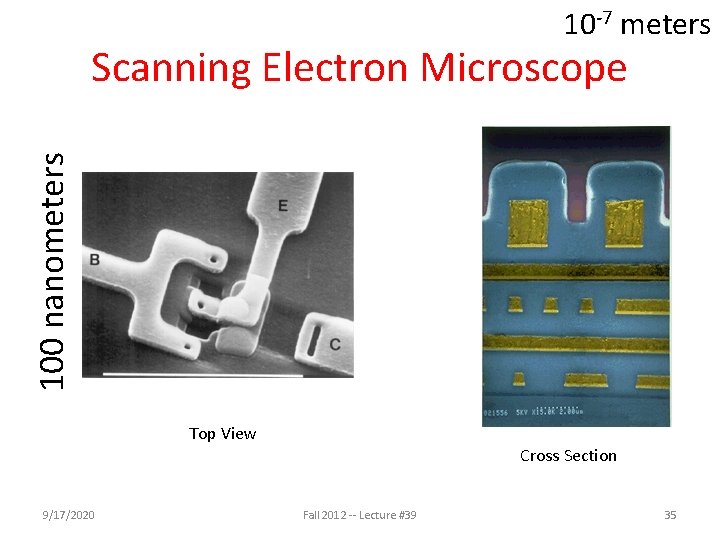 10 -7 meters 100 nanometers Scanning Electron Microscope Top View 9/17/2020 Cross Section Fall