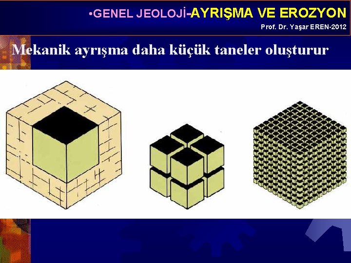  • GENEL JEOLOJİ-AYRIŞMA VE EROZYON Prof. Dr. Yaşar EREN-2012 Mekanik ayrışma daha küçük