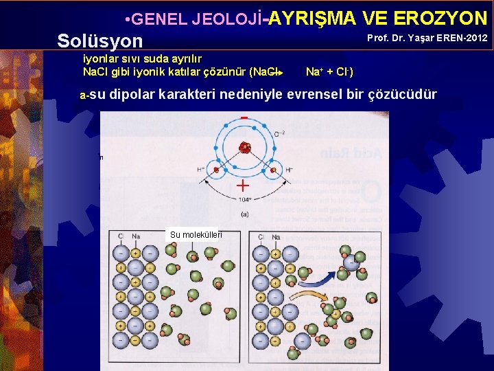  • GENEL JEOLOJİ-AYRIŞMA VE EROZYON Solüsyon Prof. Dr. Yaşar EREN-2012 iyonlar sıvı suda