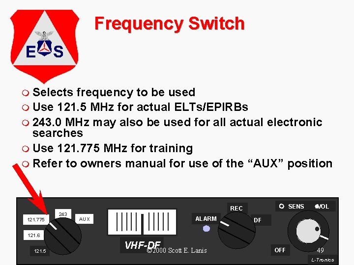 Frequency Switch m Selects frequency to be used m Use 121. 5 MHz for