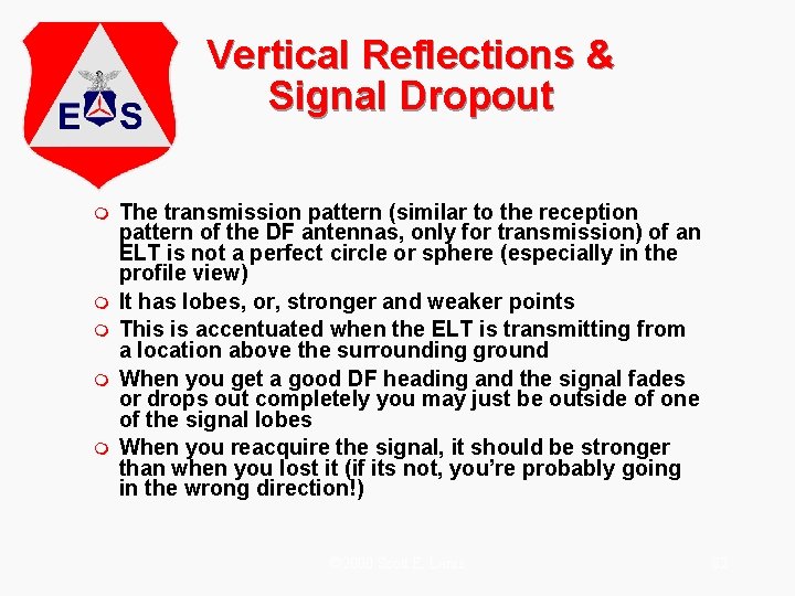 Vertical Reflections & Signal Dropout m m m The transmission pattern (similar to the