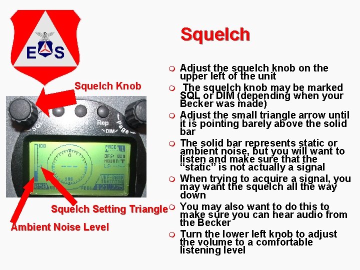 Squelch m Squelch Knob m m Squelch Setting Triangle m Ambient Noise Level m