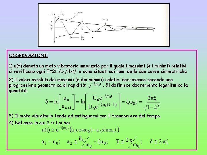OSSERVAZIONI: 1) u(t) denota un moto vibratorio smorzato per il quale i massimi (e